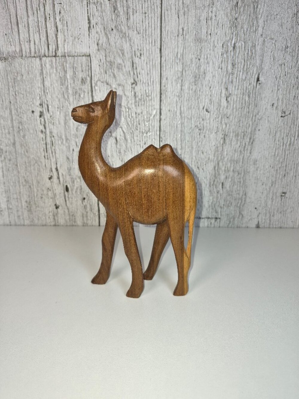 Hand-Carved Two Tone Wood Camel 8 1/4" tall